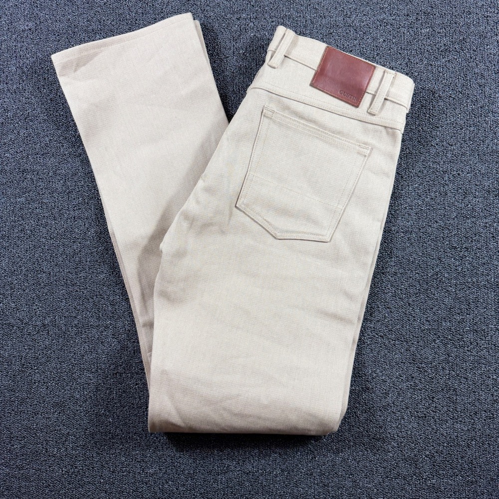 Gustin #447 Cone Mills Khaki Broken Twill Woven Denim Jeans Mens 38x36 Selvedge